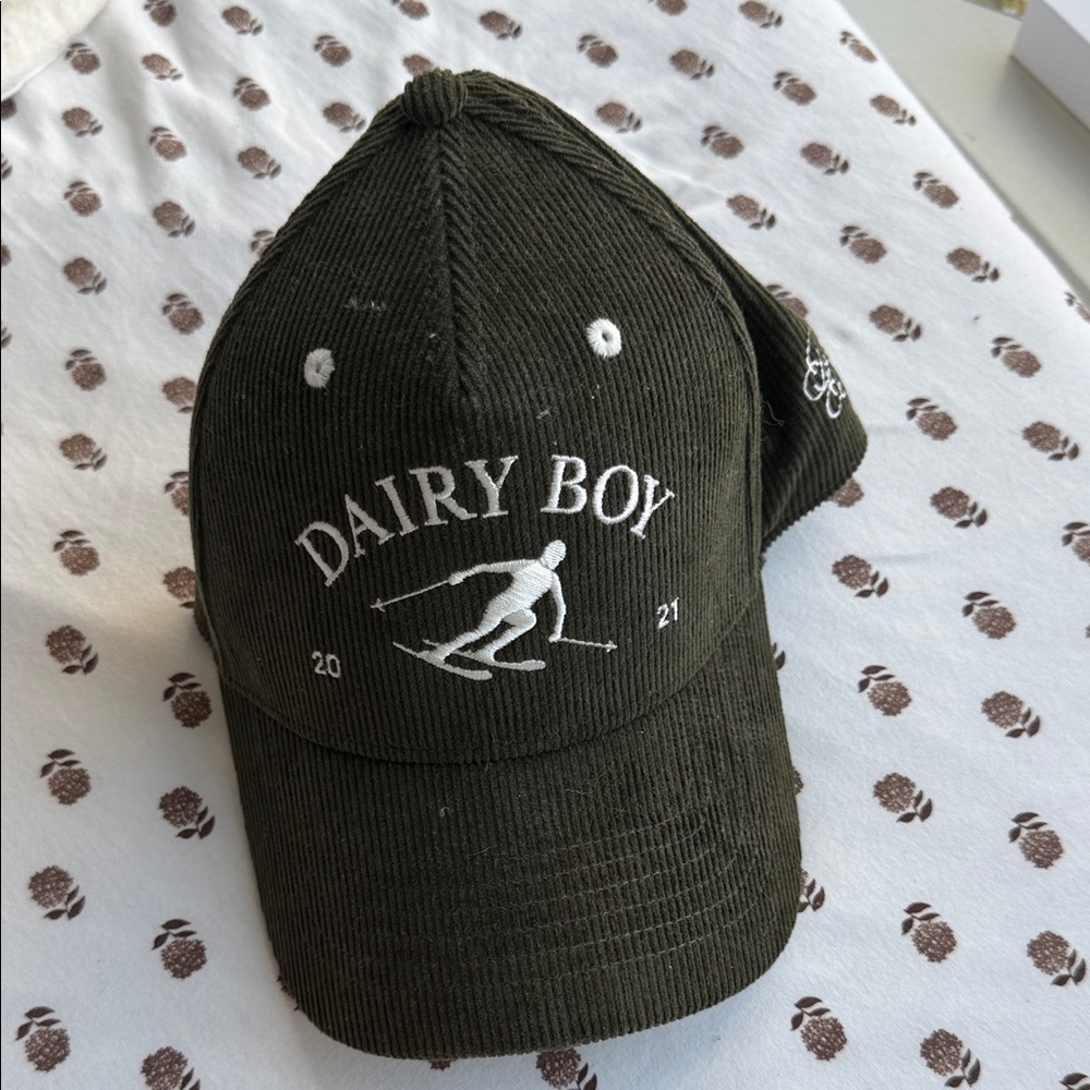Dairy Boy Olive Green Corduroy Baseball Cap